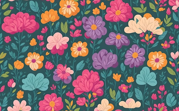 A colorful floral pattern with a green background.