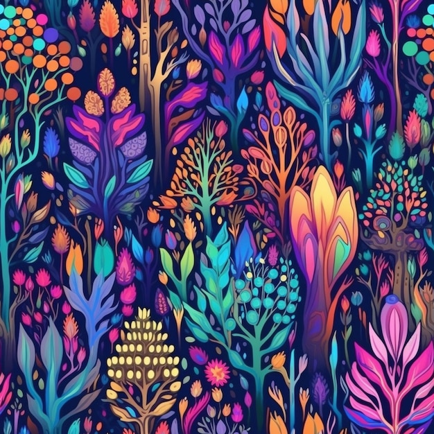 A colorful floral pattern with lots of different flowers generative ai