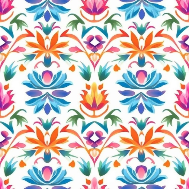 a colorful floral pattern with many colors on a white background generative ai