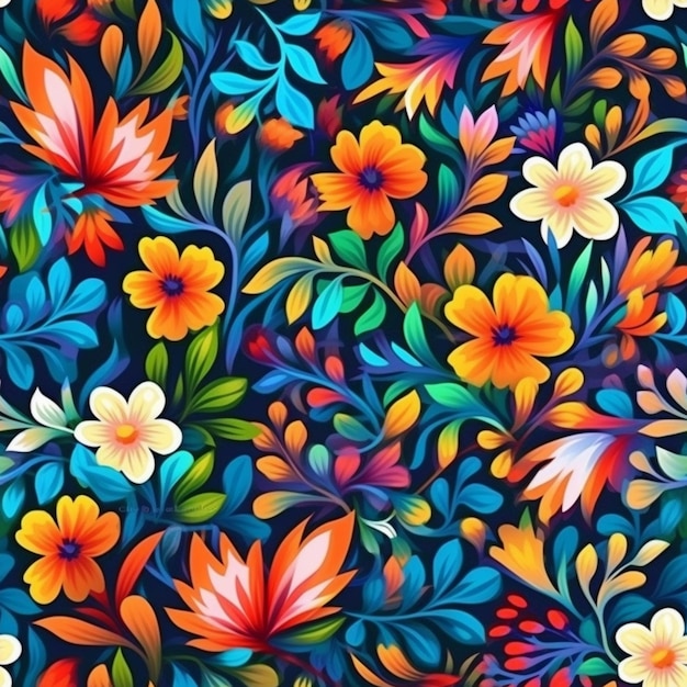 A colorful floral pattern with many different colors generative ai