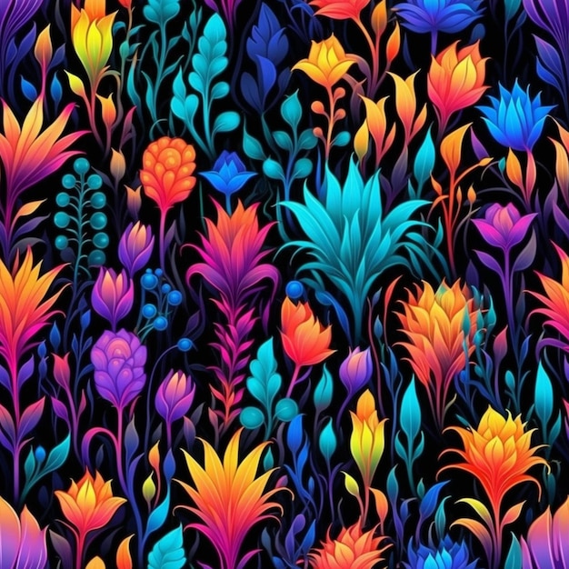 A colorful floral pattern with many different colors generative ai