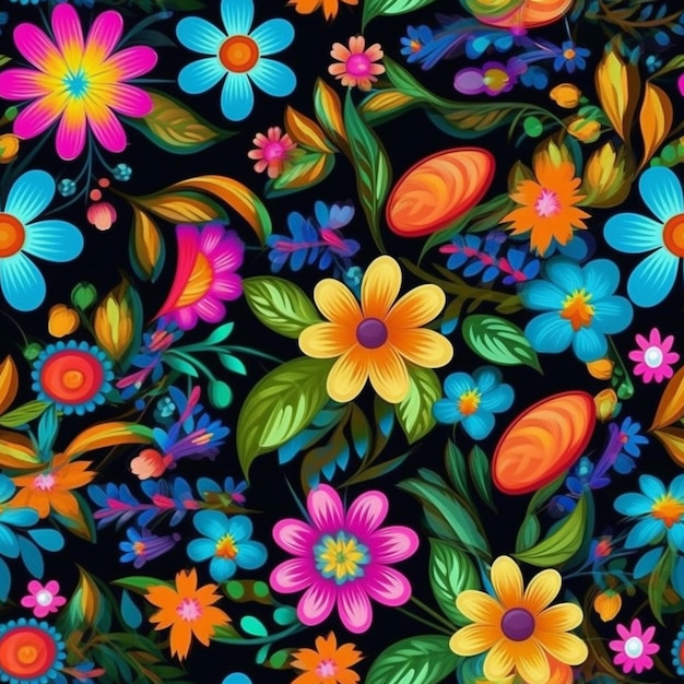 A colorful floral pattern with many different colors generative ai