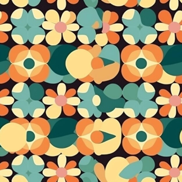 Photo a colorful floral pattern with many different colors and shapes generative ai