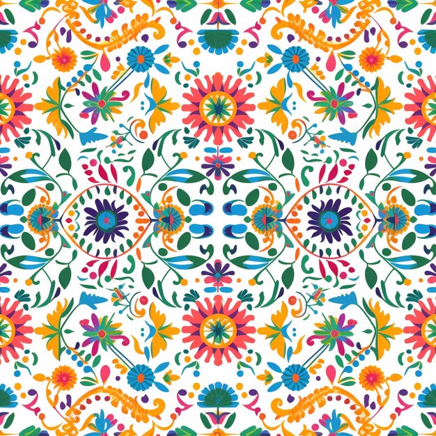 Photo a colorful floral pattern with many different colors and shapes generative ai