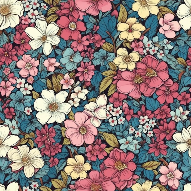 A colorful floral pattern with many different flowers generative ai