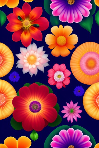 Photo a colorful floral pattern with orange and pink flowers.