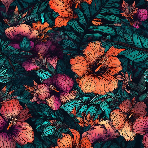 A colorful floral pattern with a tropical flower.