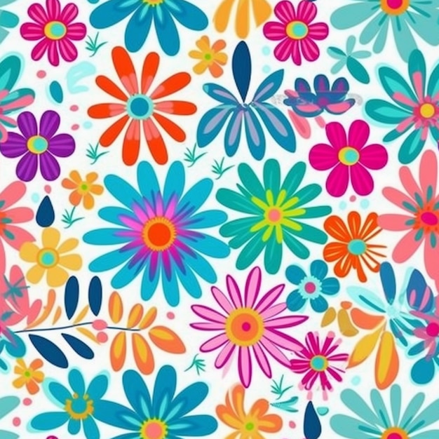 A colorful floral pattern with a white background.