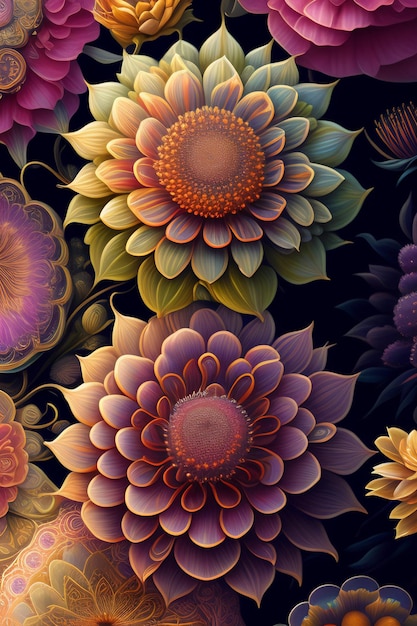 A colorful floral pattern with the word flower on it.