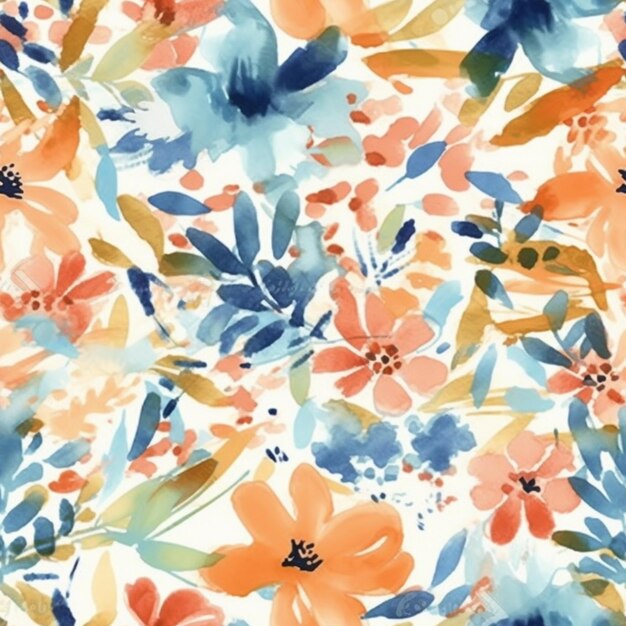 Photo a colorful floral print fabric with blue generative ai