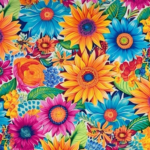 A colorful floral print fabric with lots of flowers generative ai