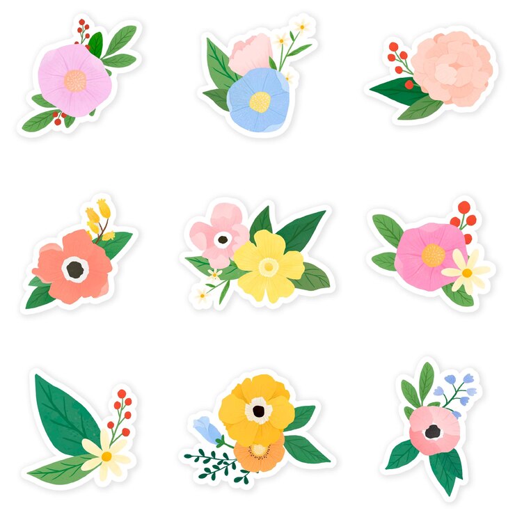 Photo 多彩的花<unk>贴纸套装透明png