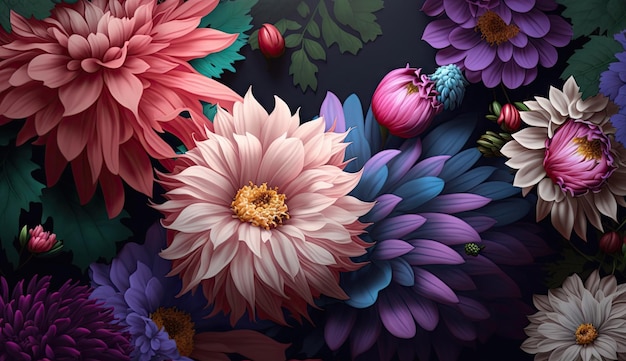 A colorful floral wallpaper with a flower on it