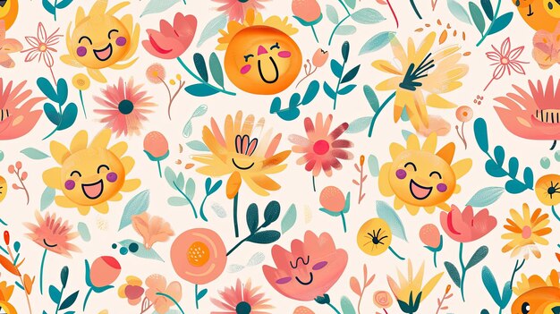 a colorful floral wallpaper with a smiley face and a smile