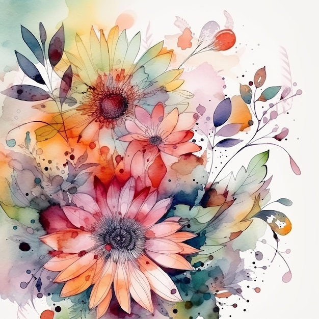 A colorful floral watercolor painting of flowers.