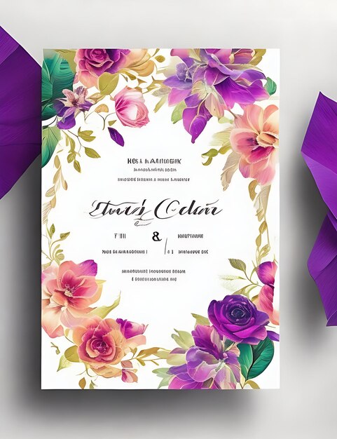 Colorful floral wedding invitation card template smart design with a4 size amp 8k hd quality