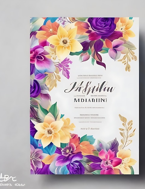 Photo colorful floral wedding invitation card template smart design with a4 size amp 8k hd quality