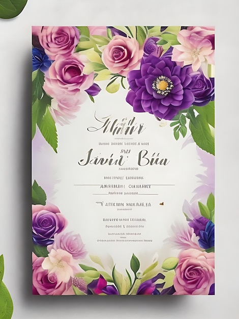 Colorful floral wedding invitation card template smart design with a4 size amp 8k hd quality