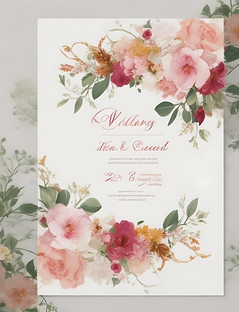 Photo colorful floral wedding invitation card vector template