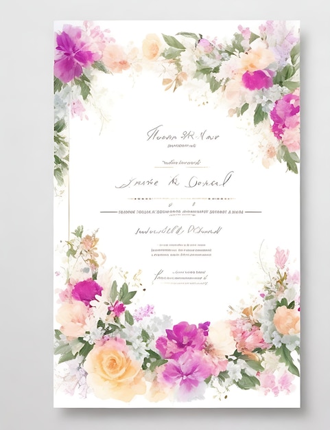 Photo colorful floral wedding invitation card vector template