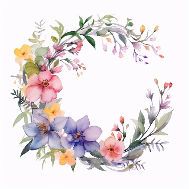 a colorful floral wreath with flowers and leaves.