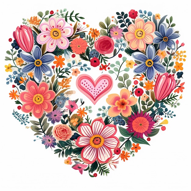 Colorful floral wreath with heart and flowers