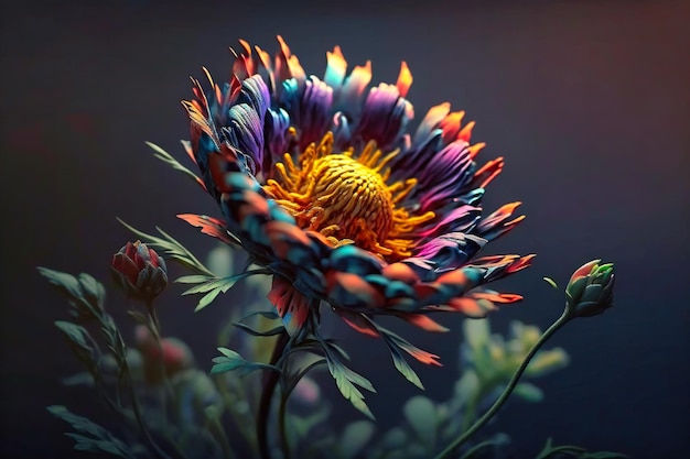 Colorful flower against dark backdrop