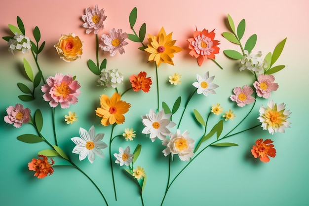 A colorful flower background with a green background