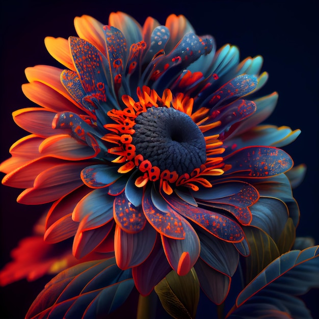Colorful flower on a black background 3d rendering 3d illustration