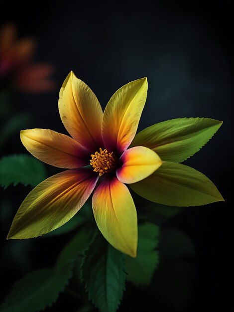 Colorful flower in bloom on black background