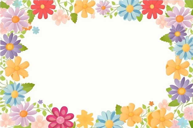 Красочная цветочная рамка с листьями и цветами.