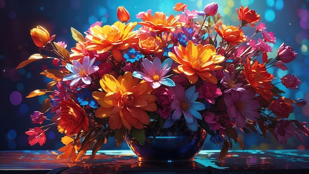 カラフルな花束 光沢のある花瓶に生けられた野の花の花束 ロマンチックな色