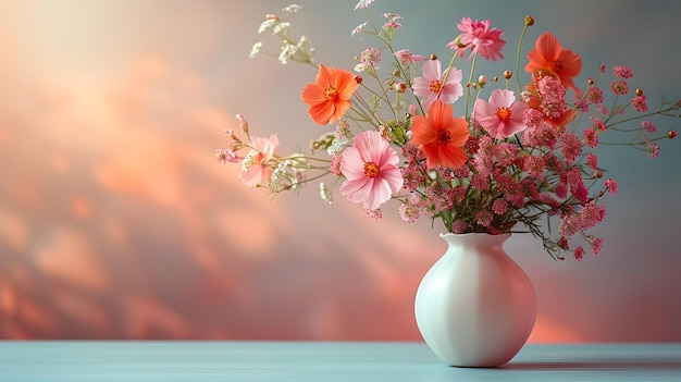 Colorful Flower Bouquet in Vintage Vase on a Table