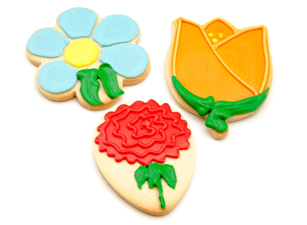 Colorful flower cookies decorated with fondant