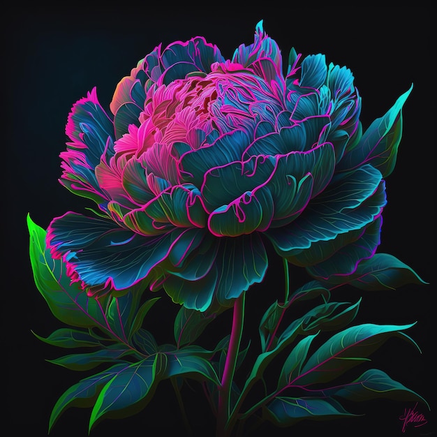 Colorful flower on dark background 3d rendering