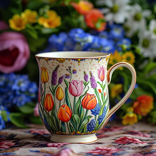 Colorful flower decorated mug
