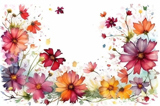 A colorful flower frame with watercolors