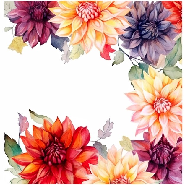 A colorful flower frame with a yellow and orange dahlia.