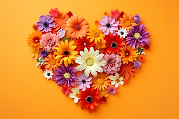 Colorful Flower Heart Arrangement Generative AI