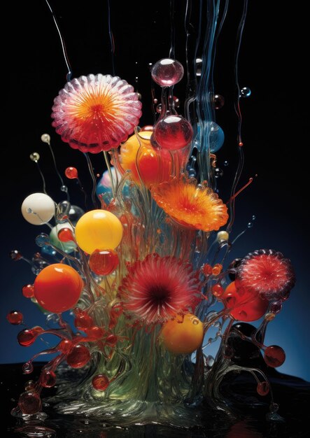 花びらに水滴を描いたカラフルな花のイメージアート