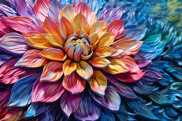 Colorful Flower Impasto Painting Art Ai generative