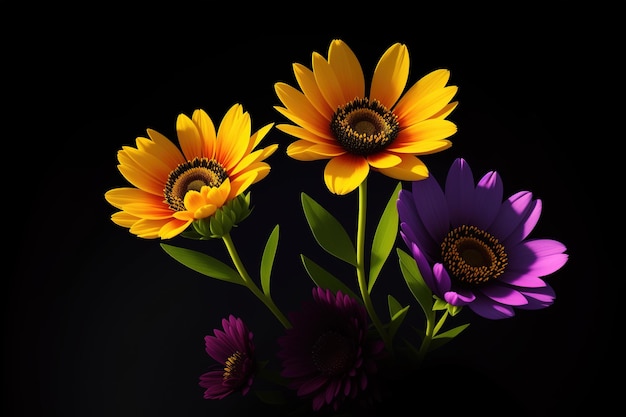 A colorful flower is in the dark