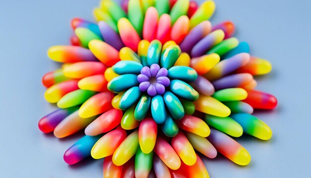 A colorful flower made of rainbow colored beads