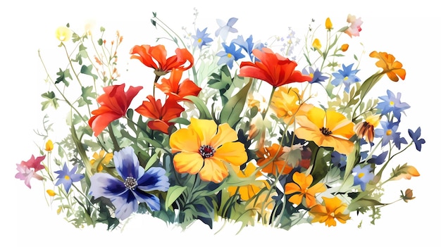 水彩画の背景にカラフルな花の絵。
