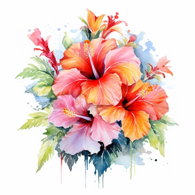 A colorful flower painting with watercolors and spray paint.