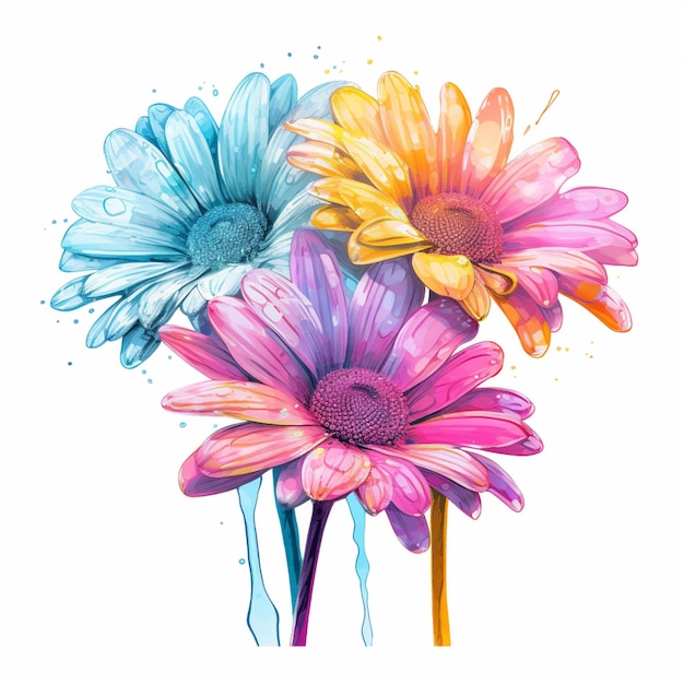 水彩で描いたカラフルな花の絵