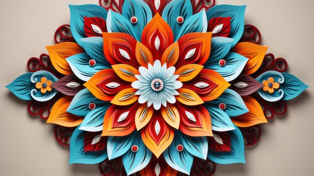 Colorful flower paper art on a beige background