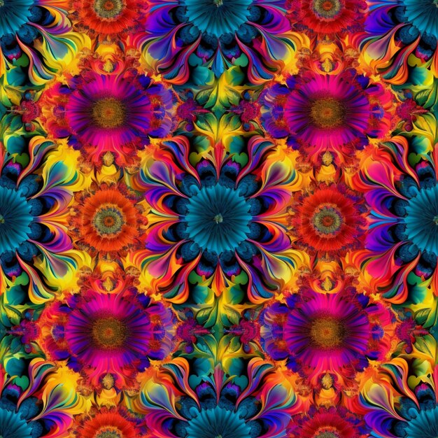 A colorful flower pattern with many different colors and sizes generative ai