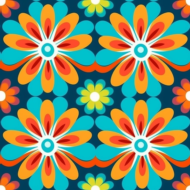 Photo a colorful flower pattern with many petals on a blue background generative ai