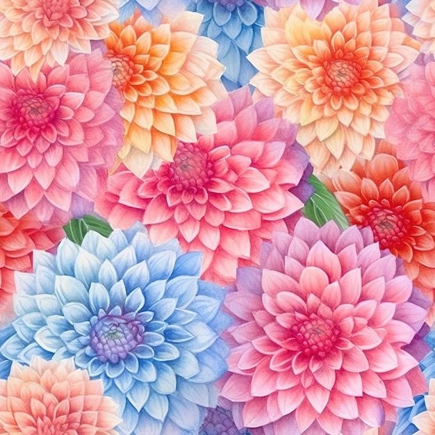 A colorful flower pattern with the word dahlia on the bottom.